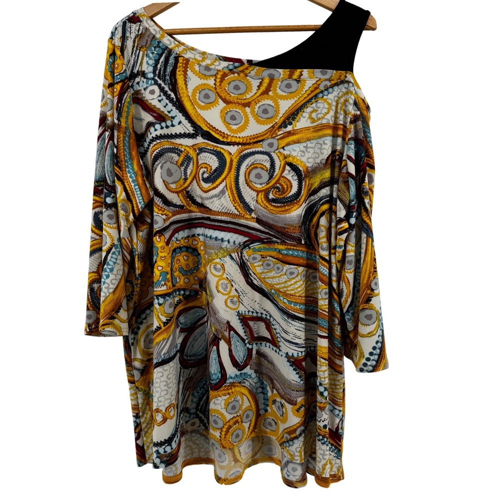 Attitudes by Renee Blouse 2X Paisley Cold Shoulder Tunic Top Multi Plus Size Art